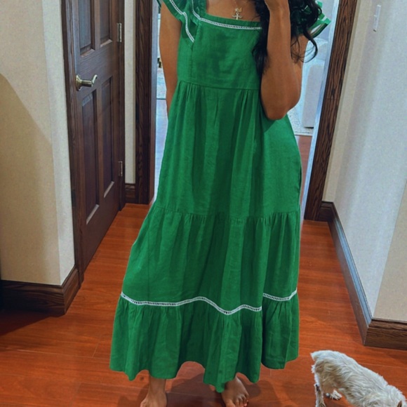 NEW CEFINN Bella tiered linen-blend midi dress - Picture 7 of 9